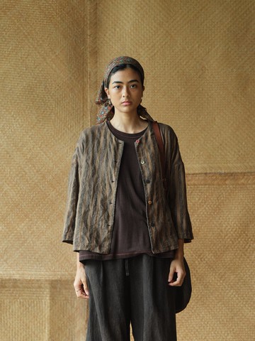 復古文青 / 棉麻植物染襯衫 / 休閒條紋襯衣