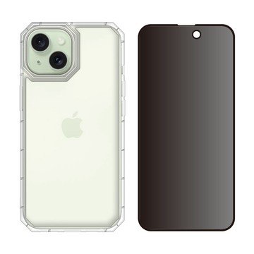 RedMoon APPLE iPhone15 6.1吋 手機殼貼2件組 鏡頭全包式貓瞳盾殼+9H防窺保貼