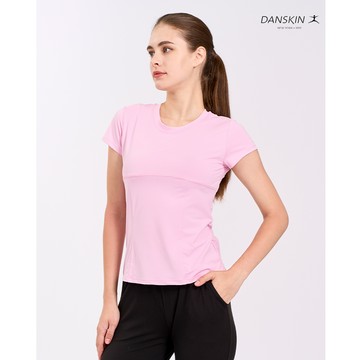 【Danskin】粉色剪接收腰短袖X5VTS243