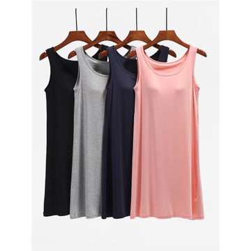 莫代爾帶胸墊吊帶睡裙女夏季薄款大碼一體背心裙純色可外穿睡衣