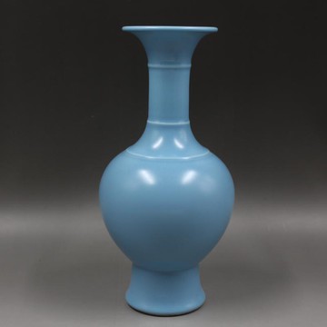 大清雍正年制天藍釉竹節瓶手工仿古老貨瓷器家居擺件古董古玩收藏1入