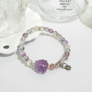 紫水晶龍龜、仙女超七設計手鍊 /得人緣/全方位功效之水晶