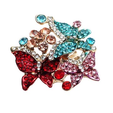 【Jpqueen】七彩蝴蝶園時尚設計水鑽開口戒指(彩色)