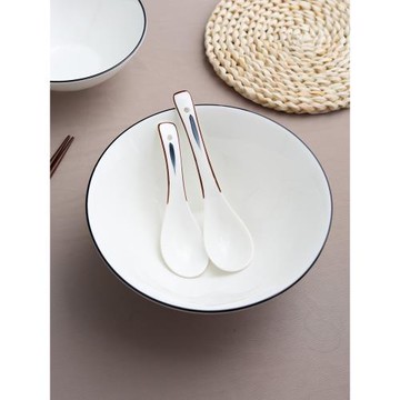 景德鎮加長小勺子陶瓷拉面長柄調羹家用青花瓷勺子白色米飯勺商用