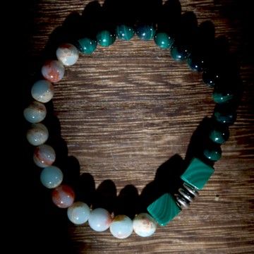 璞心堂-開運手串壽山石系列-壽山石＋孔雀石 (翠壽安然)