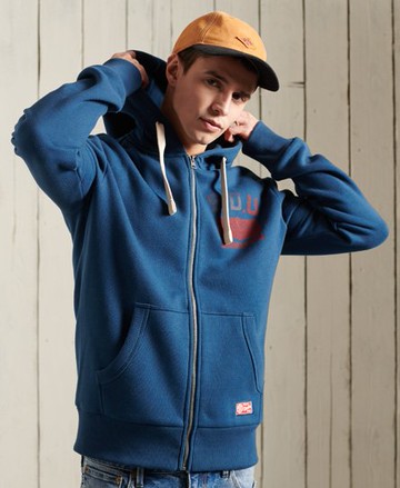 Superdry Men's Men's Collegiate State Zip Hoodie Blue / Blue Bottle - Size: Xxxl