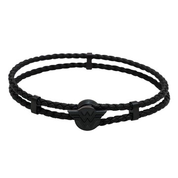 神力女超人黑釦真皮編織手環-男款黑