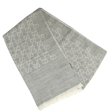 GUCCI 古馳 灰色 羊毛 GG Jacquard 圍巾 #133483 【二手名牌BRAND OFF】