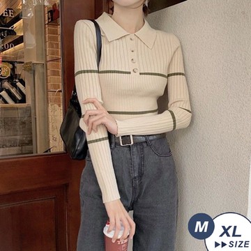 【LANNI 藍尼】現+預 氣質顯瘦POLO領針織螺紋長袖針織衫(翻領/通勤/休閒)