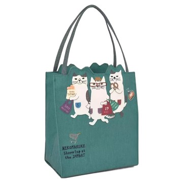 kUSUgURU JAPAN 日本眼鏡貓 一起逛街購物趣 手提包 雜誌包  藍綠色  23 x 12 x 25cm 提把40cm