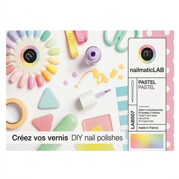 nailmatic LAB 法式成人指彩DIY任意玩 馬卡龍派對套組  5色調色基色顏料 + 5瓶空玻璃瓶 + 10支吸管吸器 + 5張標籤註記貼紙 + 1本小冊子  1盒