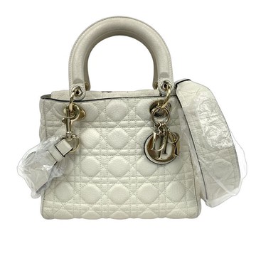 dior白色皮革戴妃兩用手提肩背格紋包