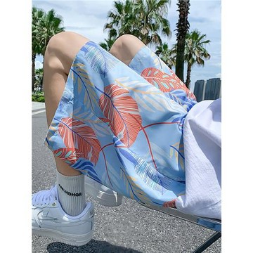沙灘短褲男夏季薄款速干泳褲潮流印花大褲衩寬松睡褲休閑五分褲子