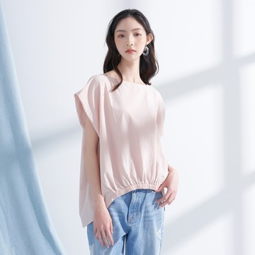 浪漫物語小蓋袖開衩上衣(淺粉)-女
