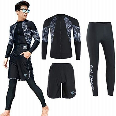 フィットネス水着 メンズ 3点 長袖ラッシュガード UVカットUPF50 レギンス サーフパンツ UPF50
