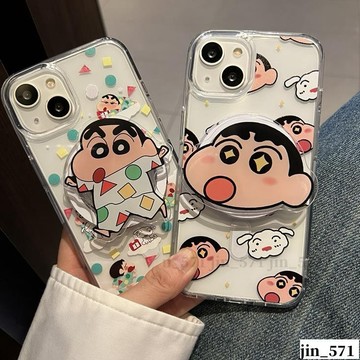 日韓 可愛卡通蠟筆小新 磁吸支架 iPhone 15 14 13 12 11 pro max 手機殼 蘋果 i15 防摔