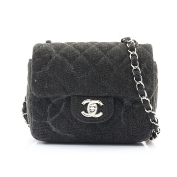CHANEL 香奈兒 Square Classic Single Flap 肩背包 黑色 單寧布 銀扣 AS2070 【二手名牌BRAND OFF】