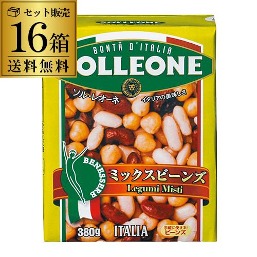 送料無料 ミックスビーンズ 3種 380g×16個 ひよこ豆 金時豆 白いんげん豆 イタリア 紙 パック エコ ソルレオーネ 長S