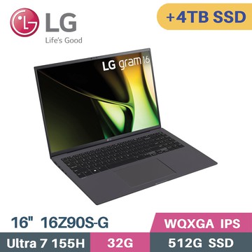 LG gram 16Z90S-G.AD79C2 沉靜灰(Core Ultra 7 155H/32G/512G+4TB SSD/W11/16)特仕