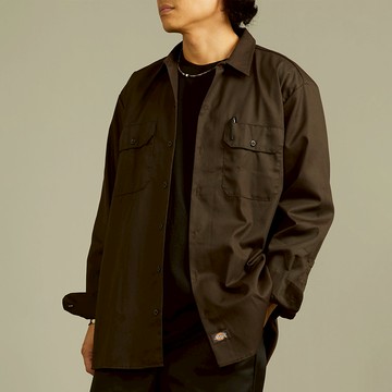 Dickies男款深棕色574雙口袋經典長袖工裝襯衫|DK011767DBX