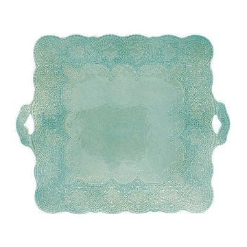 義大利VBC casa手工浮雕蕾絲系列43x37cm方形雙耳果盤(蒂芬妮綠)