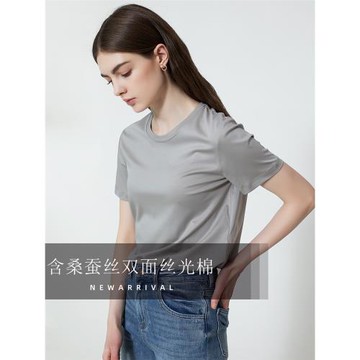 升級三代含10%桑蠶絲雙面絲光棉T恤女長絨棉正肩寬松奢華品質清涼