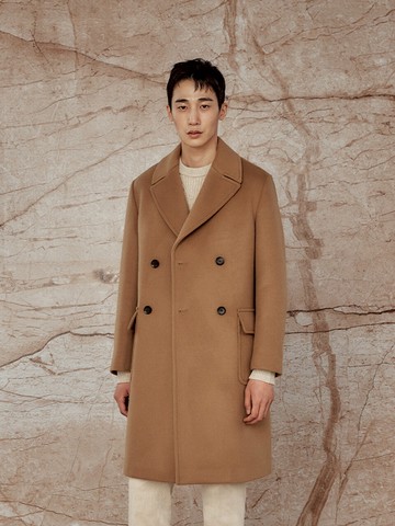 Cashmere Blend Double Breasted Coat Camel