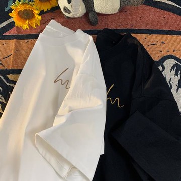 oversize短袖t恤男夏季薄款刺繡高街潮流半截袖潮牌百搭寬松上衣