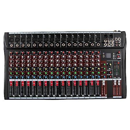 16 Channel Audio Mixer Bluetooth USB Professional DJ Mixer Board Studio Sound Mixer Console for Presentations Conferences Stage Performances, Music