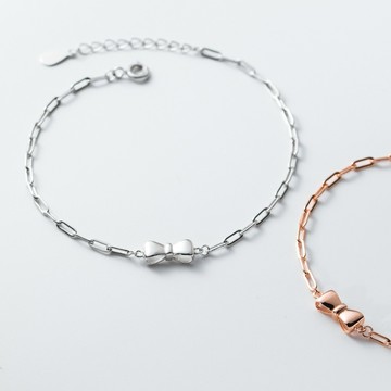 Sweet Air S925純銀 全純銀 Y2392 首爾人氣 精緻蝴蝶結純銀手鍊 鏈條感純銀手鍊