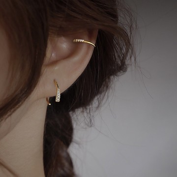 ▪NANA▪L23 日韓流行時尚 簡約排鑽點綴針式耳鉤 掛式耳環 可當耳骨夾