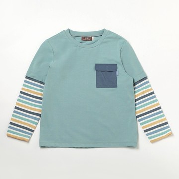 PIPPY橫條假兩件長袖T恤 綠