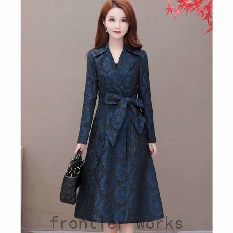 アウター コート レディース ミドル丈コート 花柄コート ブルー ベルト フェミニン 華やか 大人 通勤 お出かけ 春 秋 通販 Lineポイント最大0 5 Get Lineショッピング