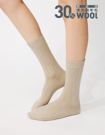 Light系列Mellow坑條羊毛襪- 沙杏