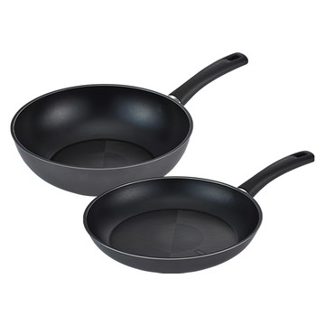 HAPPYCALL Mond系列 鑽石IH不沾鍋兩件組  平底鍋 24cm + 炒鍋 24cm  藍黑色  1組