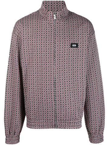Gcds - micro-logo-jacquard zip-up cardigan - men - Polyester/Cotton - S - Red