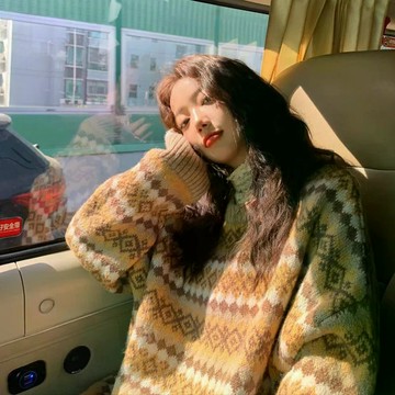 慵懶風毛衣女秋冬裝2021新款寬鬆顯瘦菱格針織衫加厚保暖外穿上衣 C045