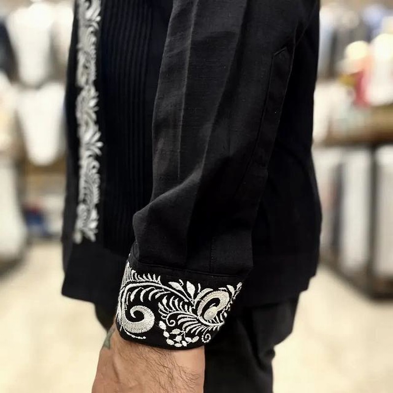 サイズ38 Estrella Standard L/S GUAYABERA (IMP-101L-BS)BLACK x SILVER 長袖キューバシャツ  メキシコ 民族シャツ | LINEブランドカタログ