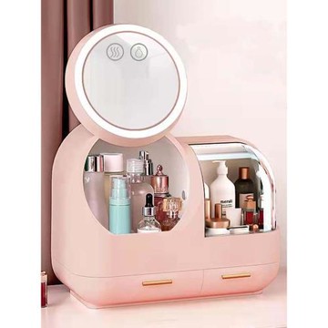 高級感化妝品收納盒智能帶鏡子一體帶燈梳妝臺護膚品大容量置物架