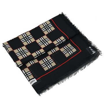 BURBERRY 8084871 滿版撞色格紋混紡薄披肩/圍巾.黑/卡其