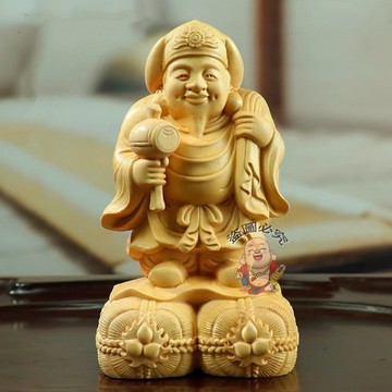 【開運館】 祈福 🔔 開光 黃楊木雕擺件創意大黑天佛門護法神七福神財神送禮辦公室 招財 生意 平安 偏財 辟邪 擋災