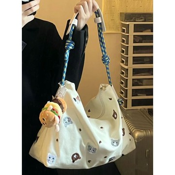熱賣🥇小衆可愛小貓刺繡印花帆布包新款休閒簡約百搭單肩包通勤托特包女單肩包 側背包大容量 斜背包 斜挎包 肩背包