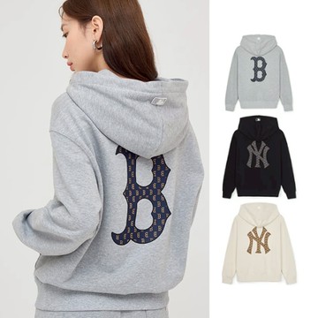 MLB 男女款 背後LOGO 棉質連帽上衣 帽T Monogram 紅襪/洋基隊 (3AHDM0144)【官方旗艦店】