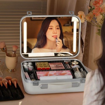 YOG-化妝箱帶燈帶鏡子led燈可充電大容量專業跟妝師化妝品工具收納箱