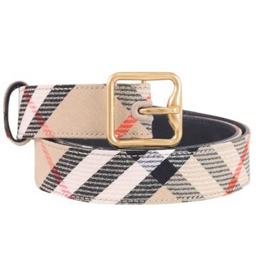 BURBERRY 經典格紋穿扣式皮帶(卡其)