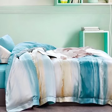 全鋪棉床包組 100%萊賽爾纖維(天絲)  雙人特大  遇見風 藍綠色 + 白色  床包+被套+枕套2個