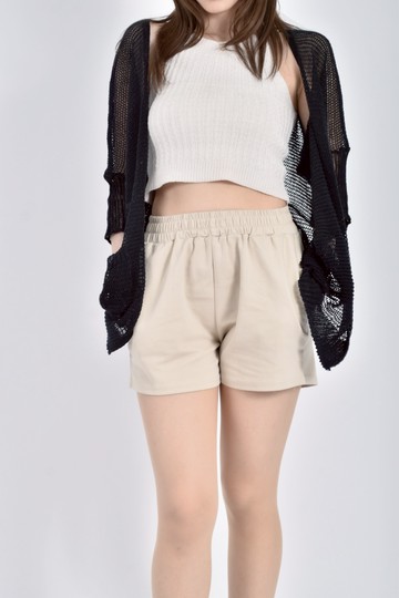 (XL) gauge質感針織五分藍色罩衫