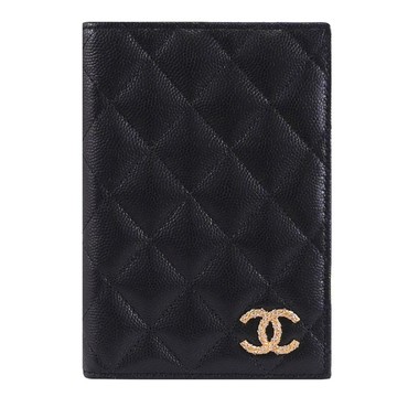 CHANEL AP5084 限定水鑽雙C LOGO護照夾/萬用皮夾.黑金
