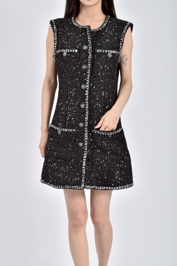 (S) miurico小香風質感亮片無袖黑色洋裝