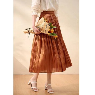 半身長裙仙女裙氣質百褶垂感a字大擺裙夏季新款人魚姬光澤【淘夢屋】